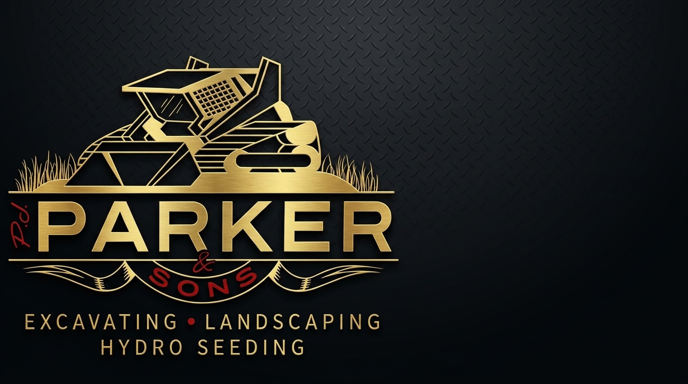 Parker & Sons gold and red equipment mark on dark diamond plate