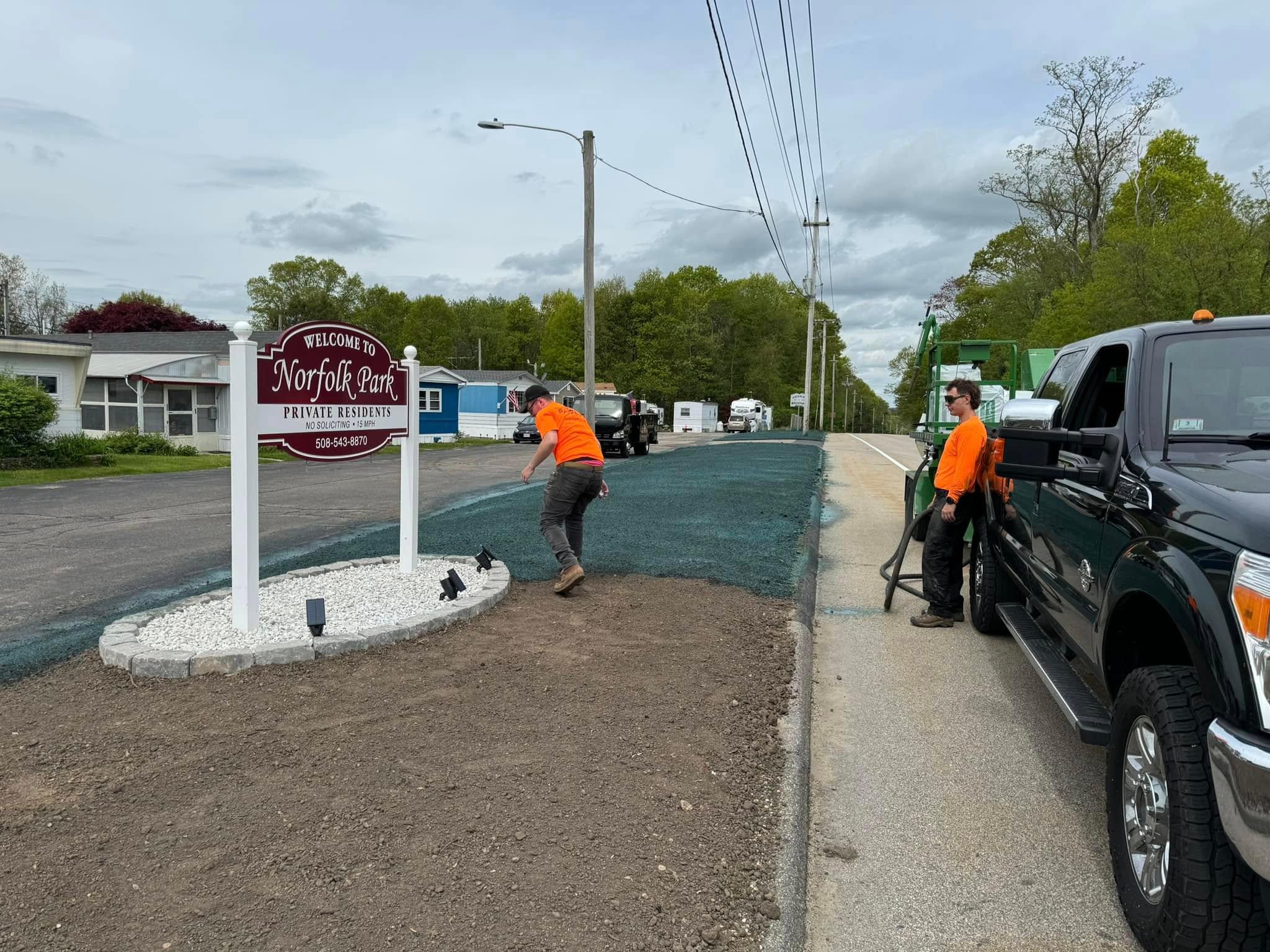 Parker crew hydroseeding a prepared roadside area
